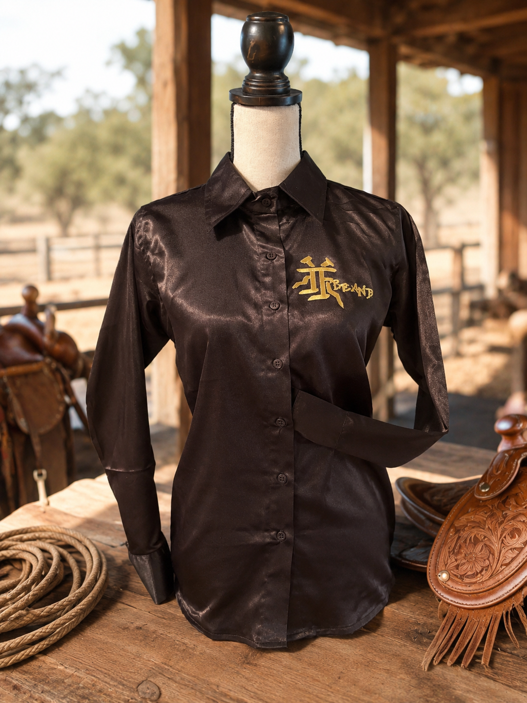 Black SATIN W/IF Branded LOGO Golden Foil M
