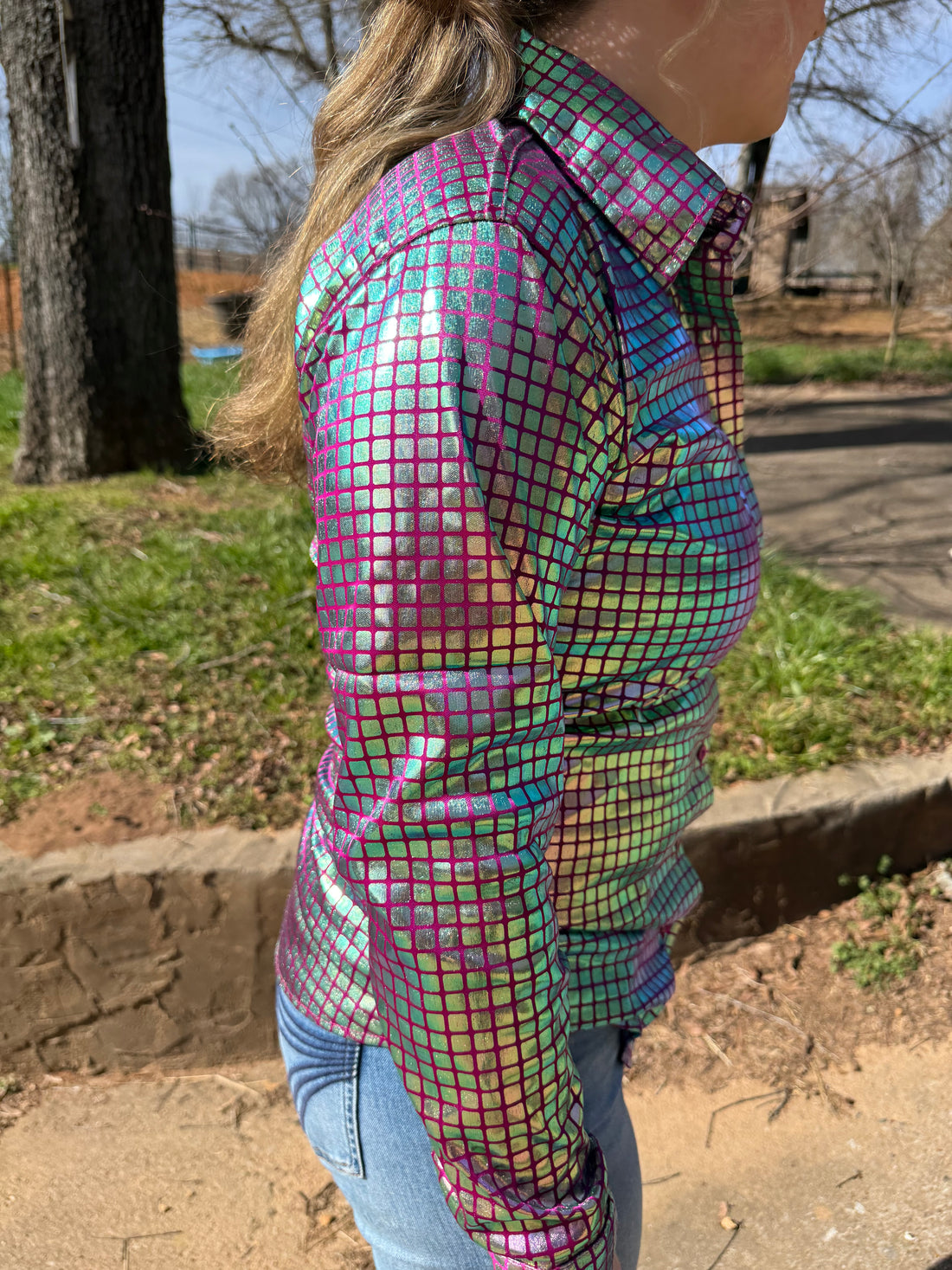 METALLIC MALICE Foil Western Show Shirt