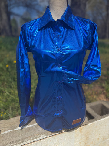 Foil Shimmer Colbalt Blue Western Show Shirt