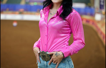 Popped Up in Pink | Foil Shimmer Western Show Shirt