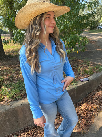 Sky Blue Punchy Pullover | Rodeo Performance Shirt