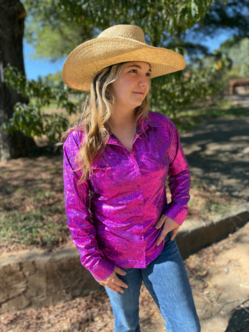 Heavenly Magenta 💕 | Foil Shimmer Western Show Shirt